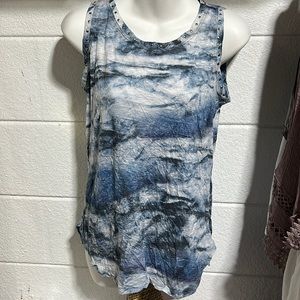 David Cline blue and white tank top with silver stones size medium